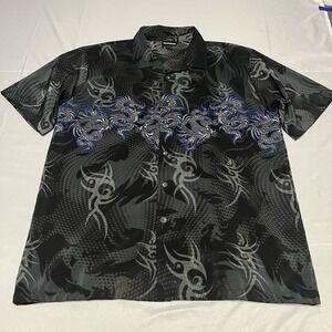 Vintage Odo Shirt Mens XL Blue Black Dragon Bowling Tribal Y2K Grunge Graphic